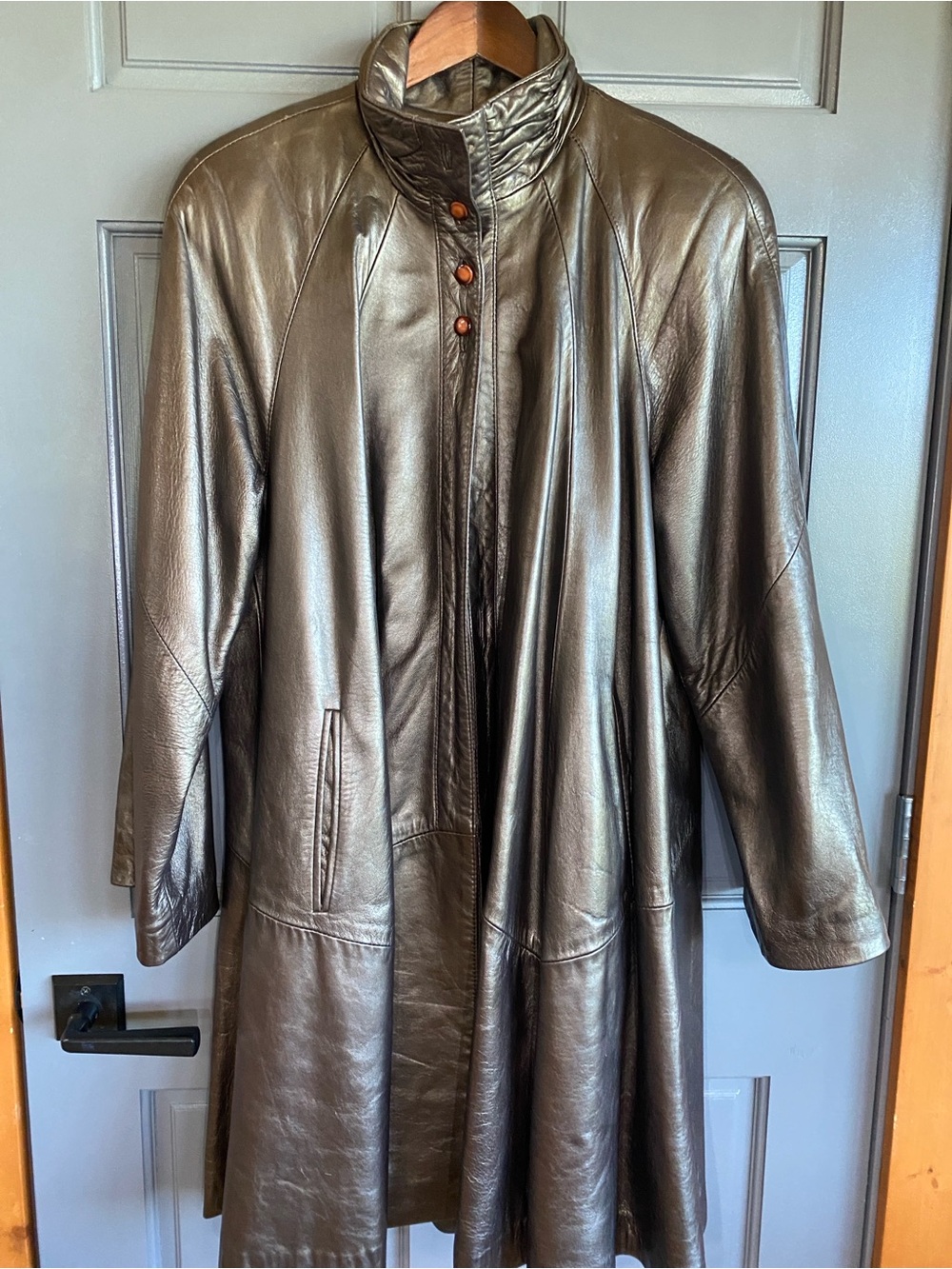 Women's Metallic Brown Leather Trench Coat